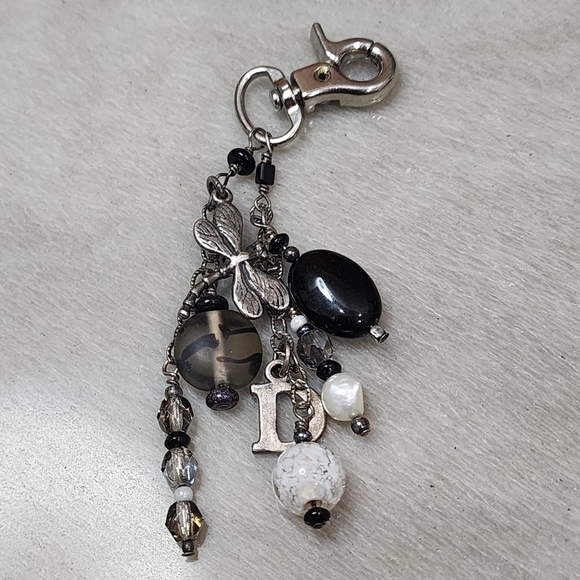 Sterling Silver D Charm Keychain w/ Dragonfly & Beads – SJC 925 - Picture 1 of 6